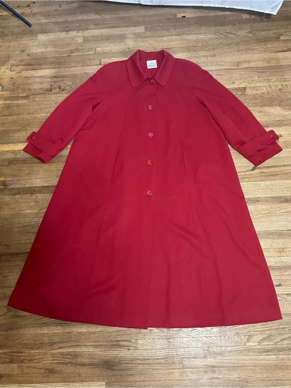 Linda Richards Red Wool Long Coat Women’s Size 16 USA Button Front Lined Vintage